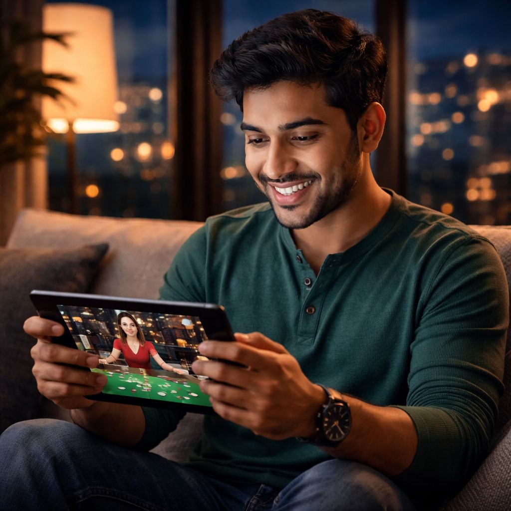 Sophisticated gaming atmosphere with an elegant player and casino elements displaying the premium online betting experience at Play 777 for Bangladesh users